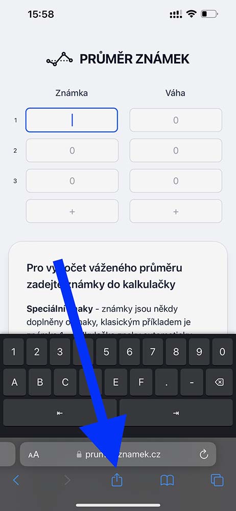 Safari - klikněte ikonu sdílet