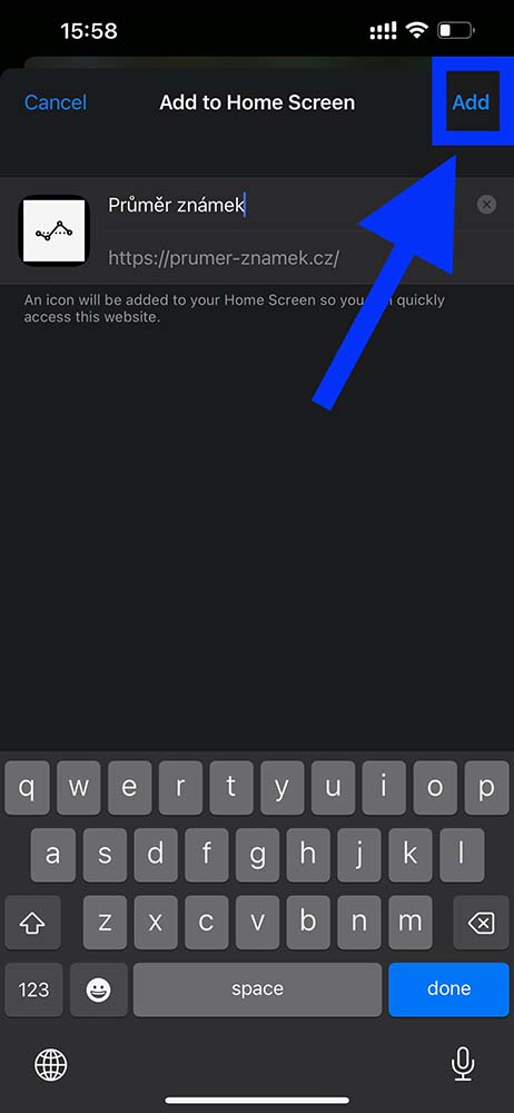 Safari - instalaci potvrďte tlačítkem přidat